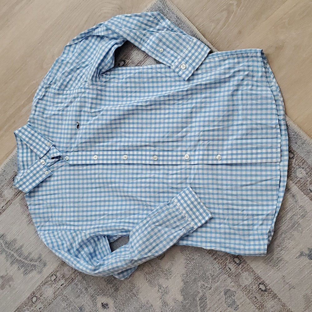 Vineyard Vines Boys Light Blue Check Cotton Whale Shirt Button-up SzM (12-14)